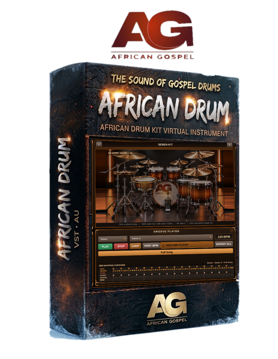 Caixa do African Drum, African Gospel, mostrando o plugin com o Seben Kit